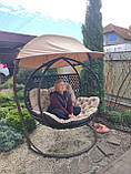 Крісло кокон двомісний з дахом плетіння соти, фото 3