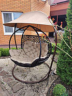 Крісло кокон двомісний з дахом плетіння соти