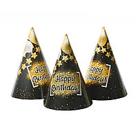 Колпак праздничный "Happy Birthday black" Party 7003-0002, 15см, в упаковке 20 шт, Time Toys