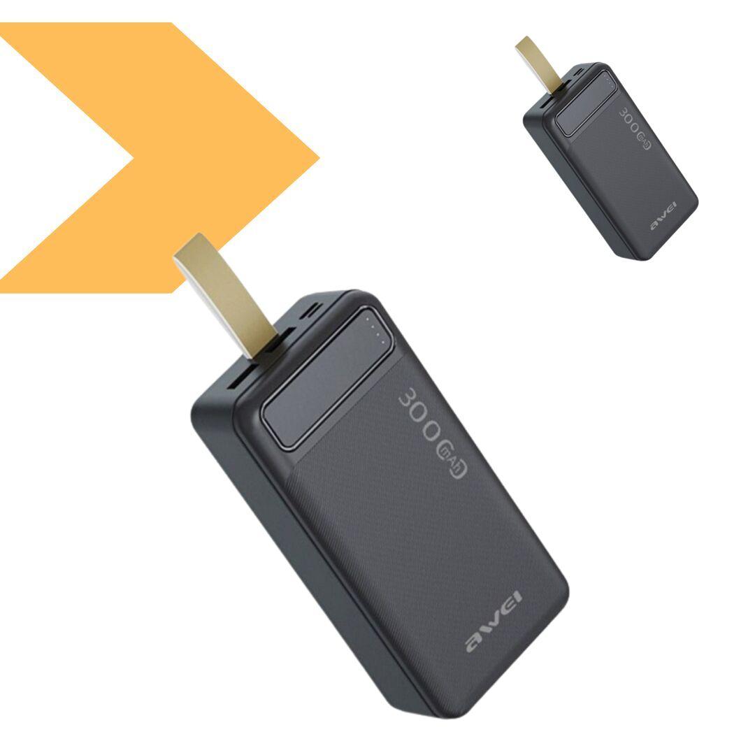 Портативний зарядний пристрій Power Bank Awei P7K 30000mah USB/Type-C чорний (42769-P7K_663), фото 1