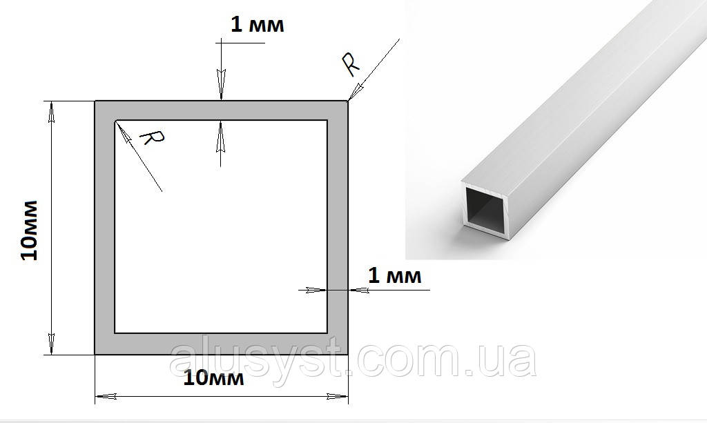 10х10х1 / 1 метр / труба квадратна анодована