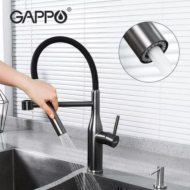 Змішувач для кухні з гнучким шиттям GAPPO G4398-51 графіт матовий збройова сталь, фото 1