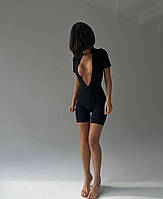 Жіночий комбінезон шортами з імітацією трусиків матовий біфлекс на блискавці (ідеально для спорту та танців)
