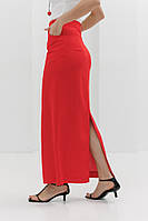 Длинная льняная юбка красная с разрезом сзади