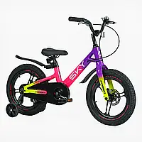 Детский магниевый двухколесный велосипед Corso Sky 16" дисковые тормоза, литые диски, собран на 75%