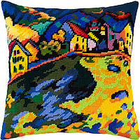 Набір для вишивання декоративної подушки Чарівниця Будинки на пагорбі В. Кандинський 40×40 см XN, код: 7243138