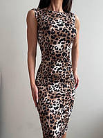 Женское леопардовое платье миди бифлекс 42-44, 46-48