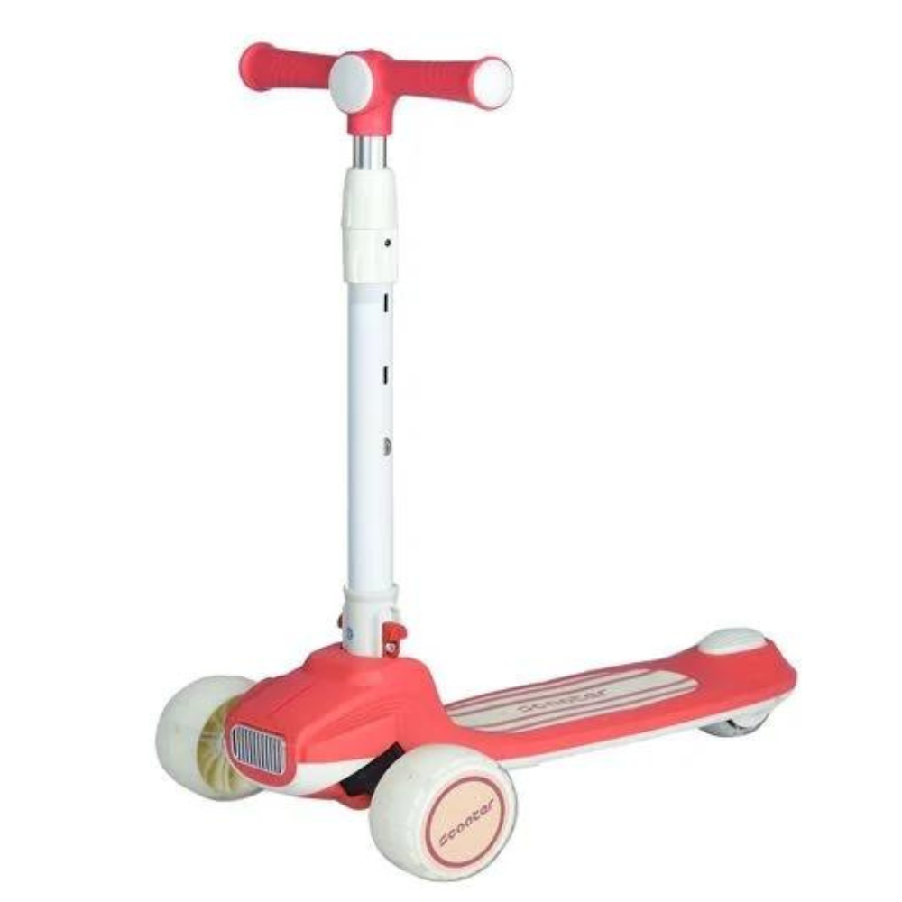 Самокат триколісний дитячий складний Skyper (колеса PU 125х40мм, підсвічування платформи, музика) Y-80733 Рожевий