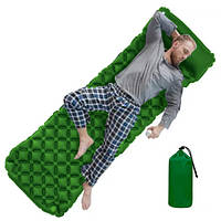 Коврик туристический надувной с подушкой, матрас 190x60x5см, зеленый lk