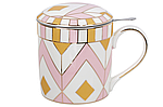 Заварник порцеляновий з металевим ситом Рожевий зигзаг, 380 мл 331-731