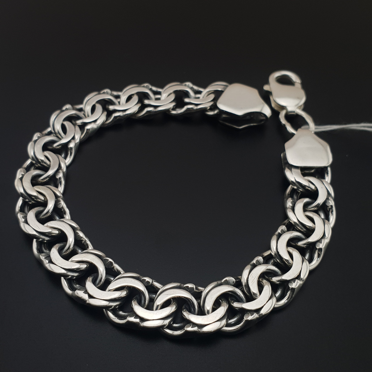 Широкий срібний браслет Бісмарк чоловічий масивний. Ширина 10 мм. Срібло 925. Довжина 24 см, фото 1