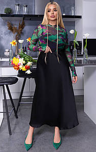 Жіноча чорна спідниця міді зі штучного шовку