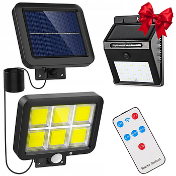 LED ліхтар BK-128-6COB, з пультом + Подарунок Вуличний ліхтар 20LED / Ліхтар на стовп на сонячній батареї