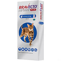 Капли от блох клещей и глистов Bravecto Plus для котов весом от 2.8 до 6.25 кг