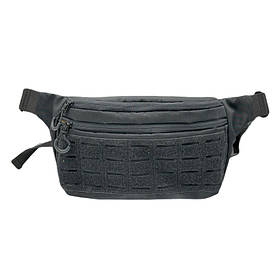 Чоловіча сумка бананка на пояс тактична, чорна з патч панеллю, матеріал Оксфорд