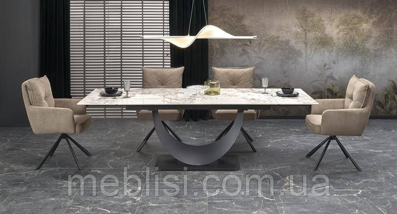 Стіл 160 білий мармур/ніжки-чорний FERNANDO 160 (240)х92 (Halmar), фото 1