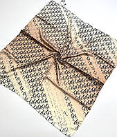 Изысканный натуральный шелковый платок Диор Dior с ручной подшивкой. Молодежный весенний платок Christian Dior Золотисто - Бежевый