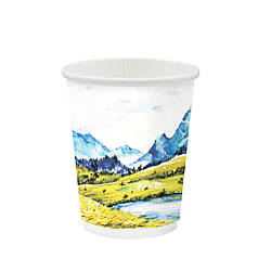 Стакан паперовий одноразовий для напоїв подвійний 400 мл / 350 ЄВРО подвійний 20шт/уп Карпатський пейзаж
