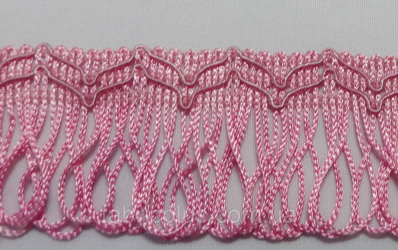 Бахрома петелька 4 см з візерунком хвиля рожева
