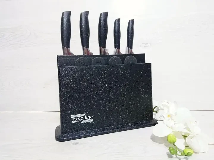 Кухонний набір ножів із досочками в зручному настільному органайзері, Якісні сталеві ножі для дому