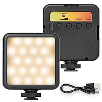 Мини лампа, накамерный свет LED Р5 (7,5х7,5см) со встроенным аккумулятором (1800mAh) для видео та фотосёмки