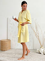 Жіночий мусліновий халат на запах жовтий лазневий халат для дівчат із мусліну