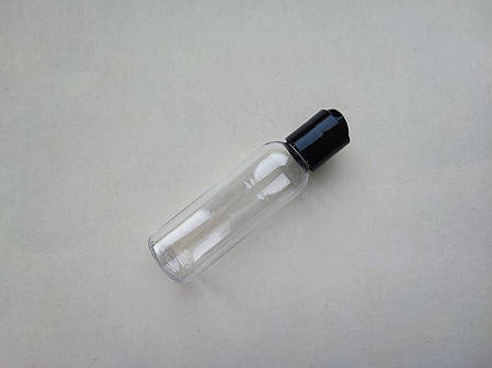 60 - 66 мл Круглий флакон прозорий ПЕТ з кришкою диск-топ чорний 20/410 з ковпачком, закруткою для рідин, сипких матеріалів, фото 1