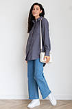 Натуральна бавовняна сорочка для вагітних і годуючих мам на ґудзиках оверсайз графітова, фото 7
