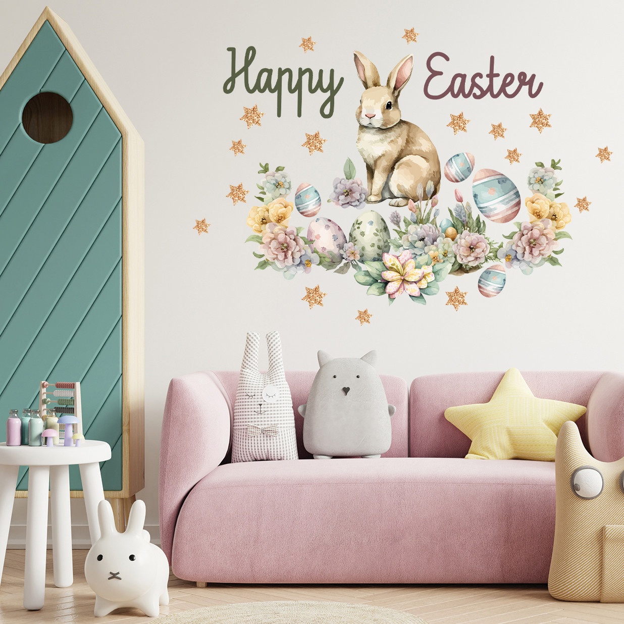 Набір декору на Великдень Наклейки Кролик яйця Happy Easter Набір S 550х700мм матова