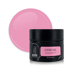 Камуфлюючий гель для нарощення нігтів Adore Cover builder gel №01 – tea-rose, теплий рожевий, 15 мл