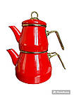 Чайник із заварником подвійний турецький, червоного кольору, емальований