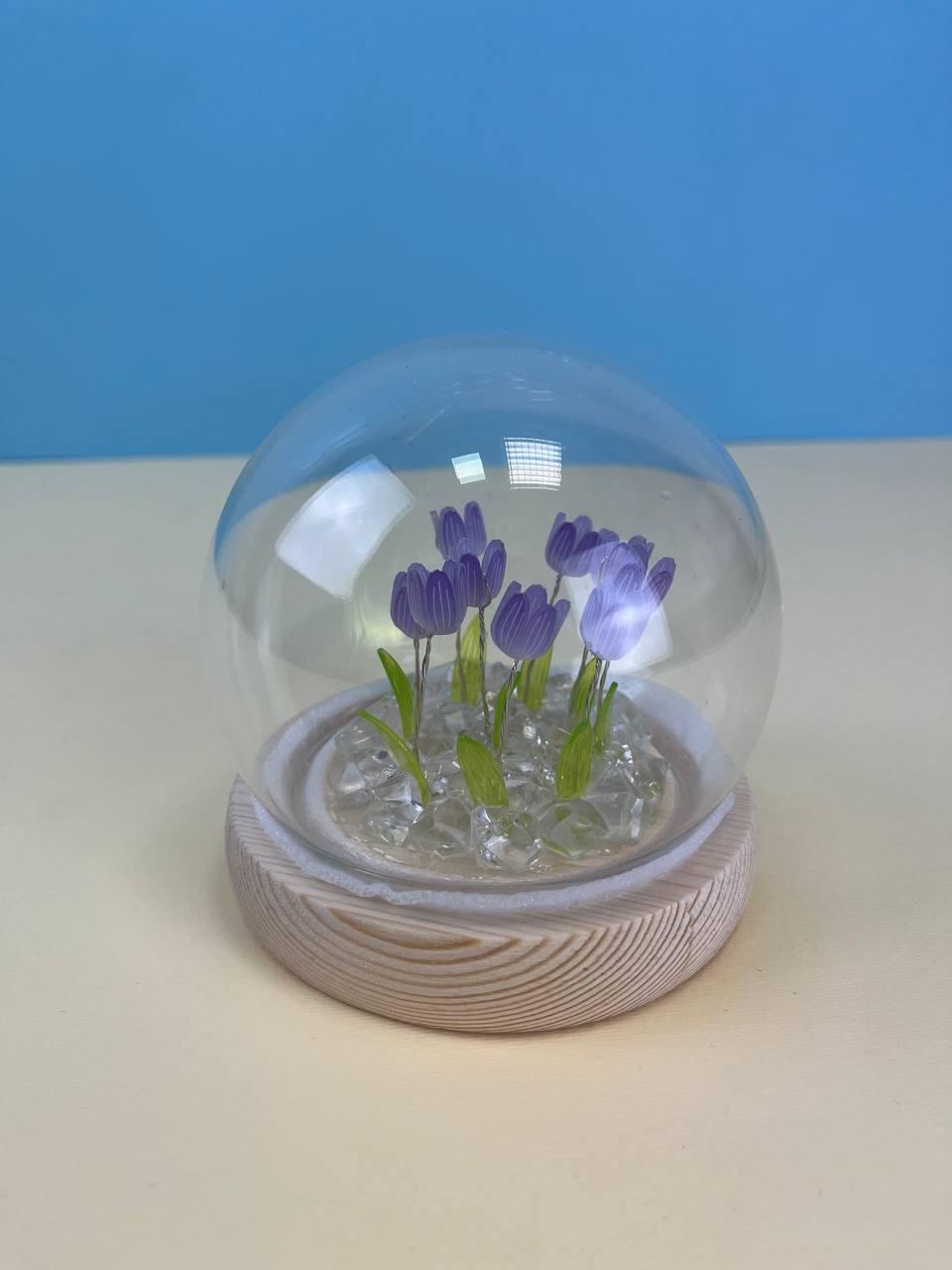 Настільна лампа "Тюльпани в колбі" LED night light bulb, бузкові квіти