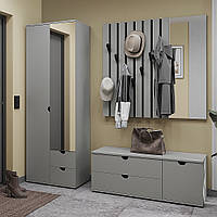 Серая стильная модульная узкая прихожая в длинный коридор со шкафом и зеркалом Эльба Сокме 190 см