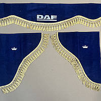 Комплект штор DAF синий (ламбрекен лобового и уголки бокового стекла) надпись светоотражающая