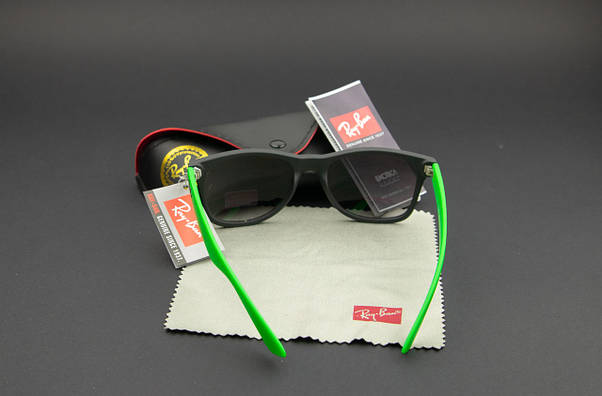 Сонцезахисні окуляри RAY BAN UV400 (арт. RB2140) чорна матова оправа/зелені глянсові завушники, фото 6