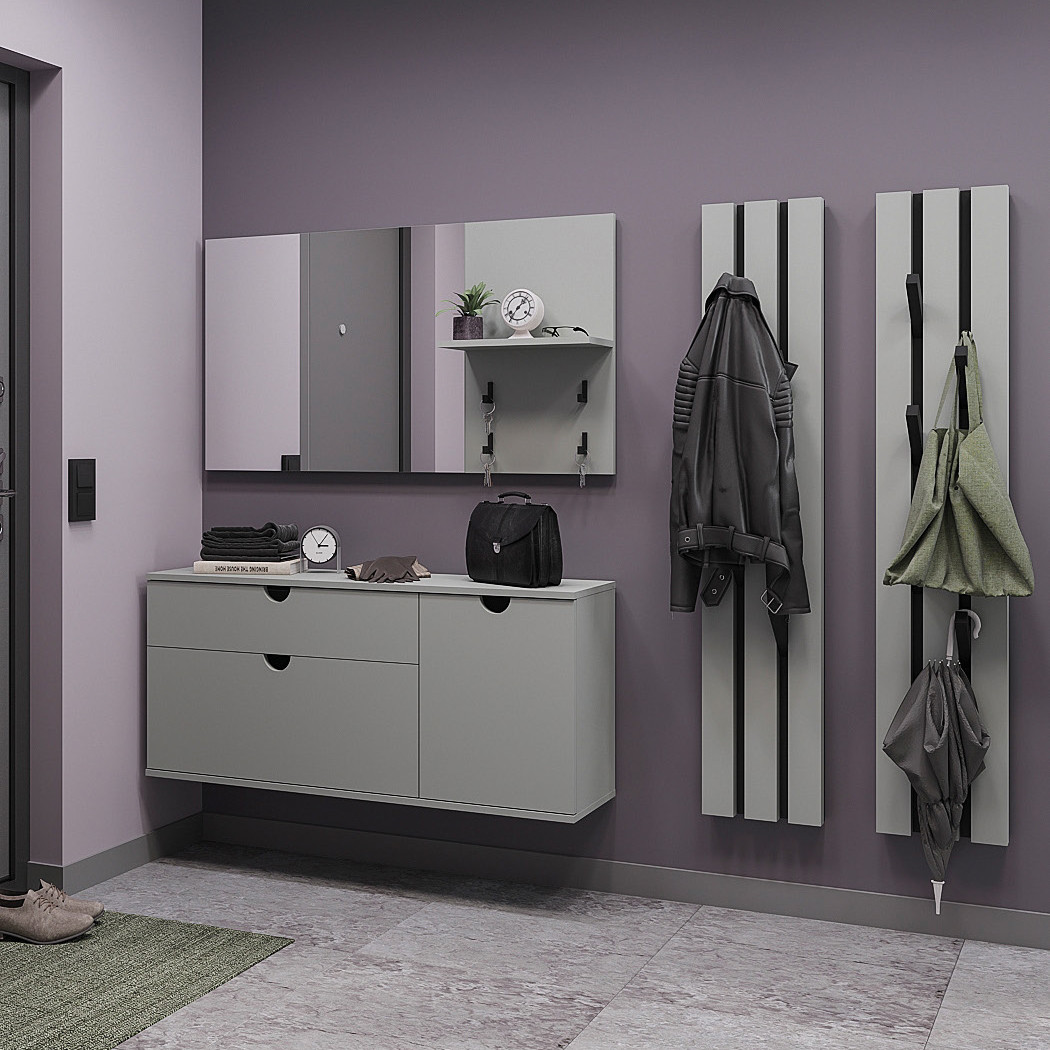 Стильний відкритий вузький модульний передпокій підвісний з дзеркалом вішалкою в довгий коридор Ельба Сокме 176 см