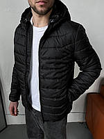 Мужская стеганая куртка черная из плащевки, модный демисезонный пуховик с капюшоном