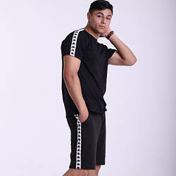 Чоловічий спортивний костюм футболка шорти Kappa з лампасами чорний Каппа літній