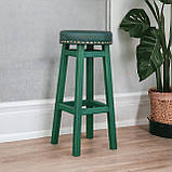 Табурет Високий дерев'яний стуілець ПАБ Барний з м'яким зеленим сидінням (Роккі37) зі шкірозамінника 79 см Ірландський стиль, фото 2