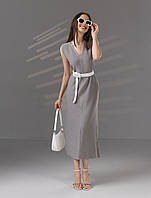 Длинное трикотажное платье на лето серого цвета. Модель 2742 Трикобах