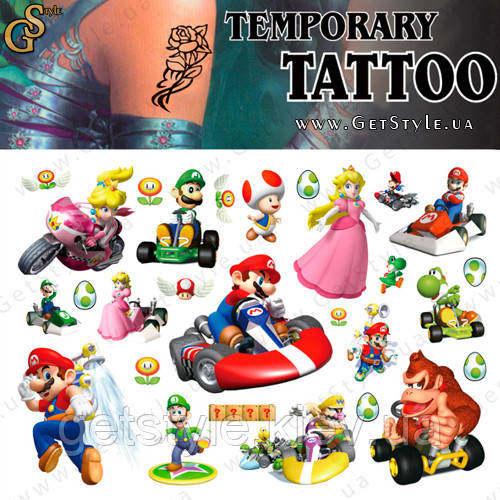 Дитячі татуювання Маріо Mario Tattoo Set, фото 1