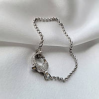 Серебряный женский браслет с Большим Замком с Белыми Камнями 17.5 см серебро 925 пробы Родированное 2366р 4.8г