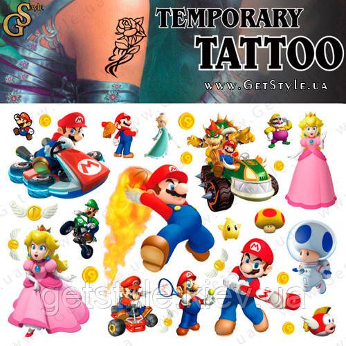 Дитячі татуювання Маріо Mario Tattoo Set, фото 1
