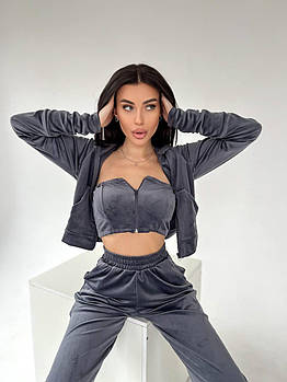 Костюм жіночий стильний із велюру трійка (Норма)