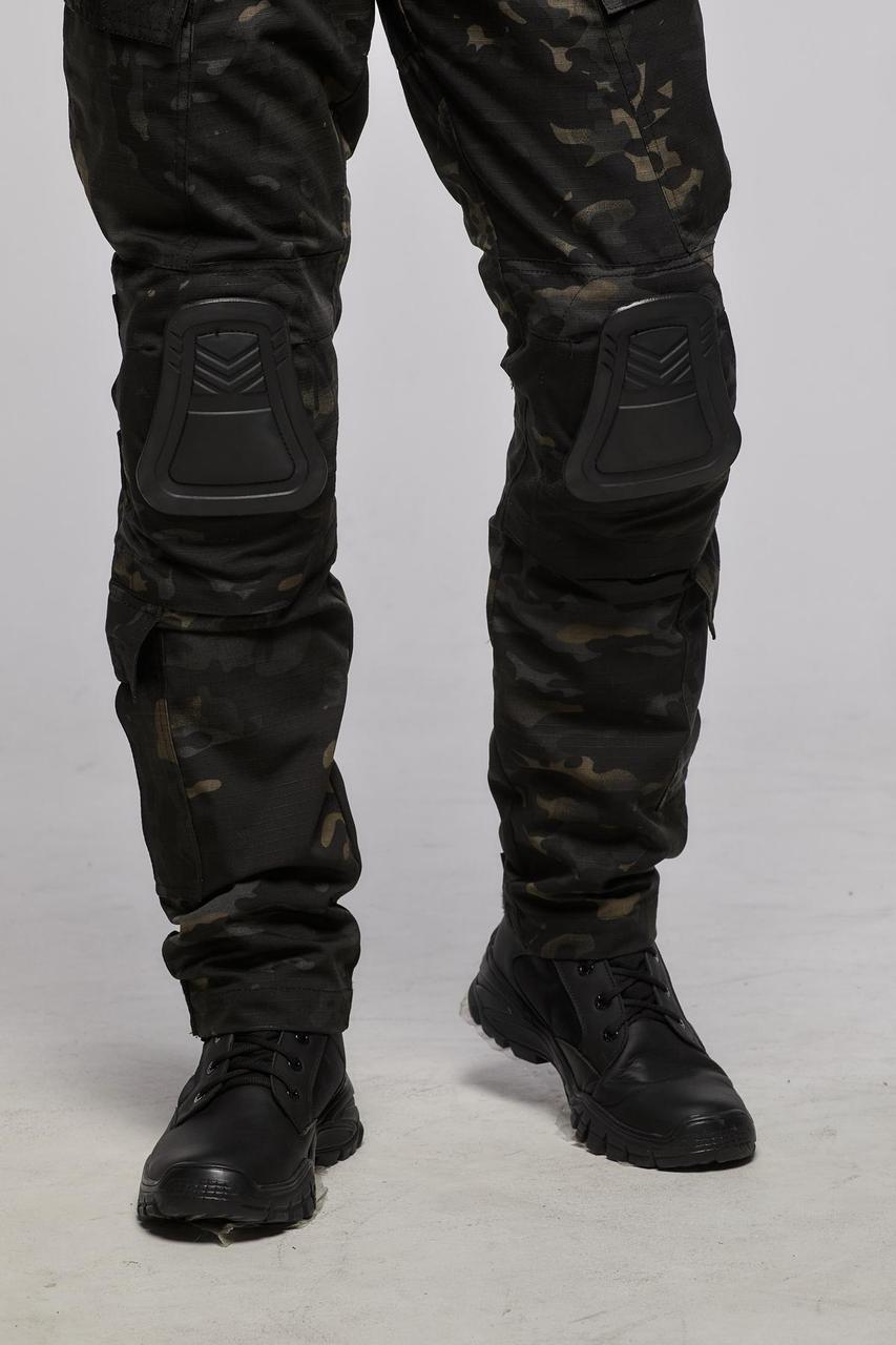 Тактичні штани з наколінниками Ріп-стоп чорний мультикам