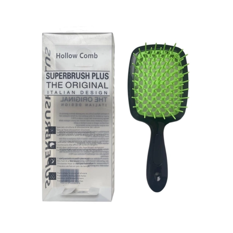 Гребінець для волосся, superbrush superbrash plus hollow comb the italian design, Зелений із чорною ручкою