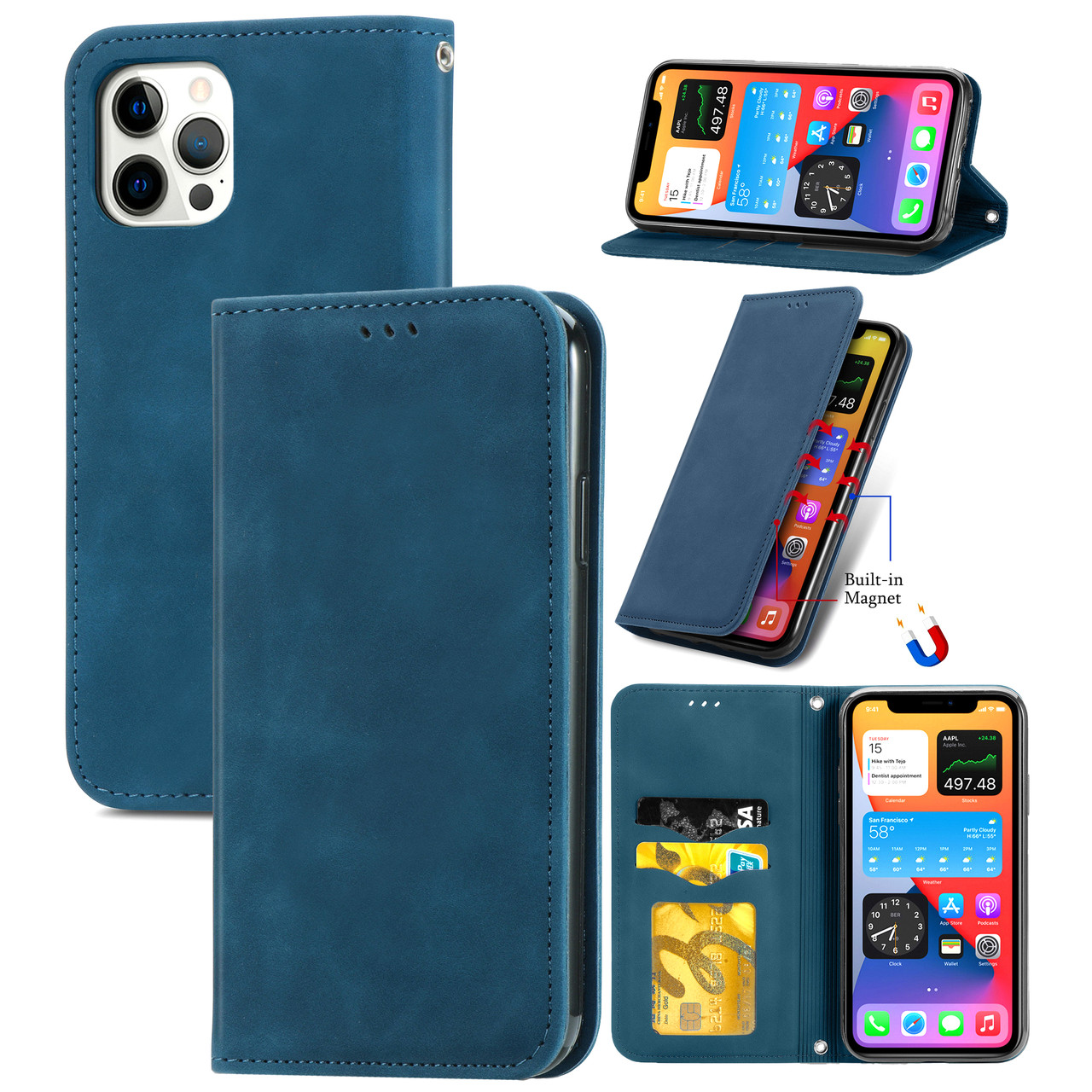 Чохол-книжка Skin Feel Leather Wallet для Apple iPhone 12 / 12 Pro Blue