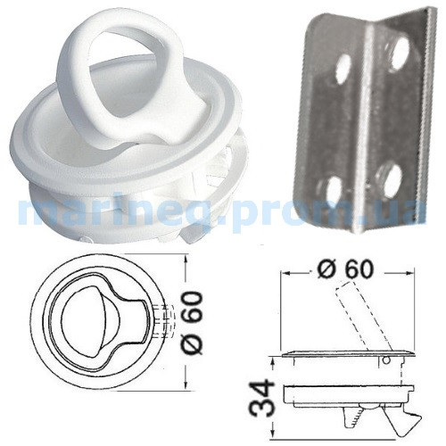 Ручка поворотна для відкриття люків пайола, без замка, біла, фото 1