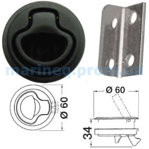 Ручка поворотна для відкриття люків пайола, без замка, чорна, фото 1