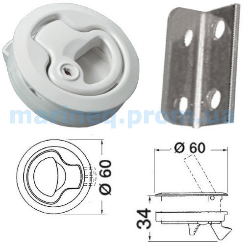 Ручка поворотна для відкриття люків пайола, з замком, білий, фото 1